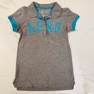 Aeropostale Grey Polo Shirt with Turquoise Logo Trim Women’s